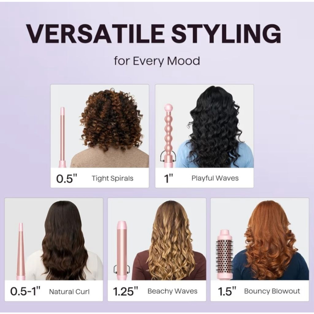 Wavytalk 5 in 1 Curling Iron Wand Set Brush & 4 Interchangeable Ceramic Wands - Picture 5 of 14